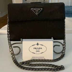 PRADA Authentic Black Nylon &  Leather Wallet w/COA, Unbranded Gunmetal  Chain